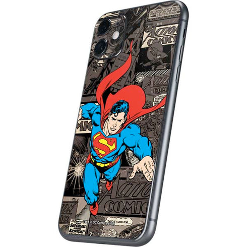 DC Comics Superman Vintage Action pose pattern iPhone 11 Skin